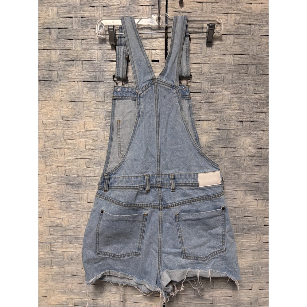 Nasty Gal Womens 6 Denim Shortalls Light Blue Raw Hem Distressed Overalls UK 10 - Picture 2 of 6